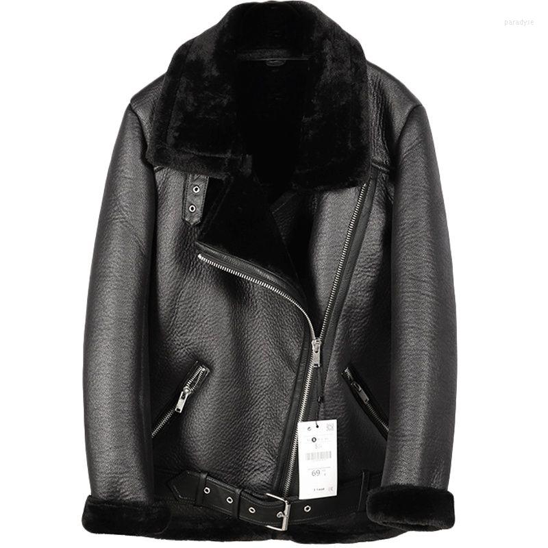 

Women' Leather Casual Woman Fur Faux Jackets With Belt Turn Down Collar Coats Outerwear 2022 Autumn Winter Coat Women' Clothing D153, 3 ligth coffe