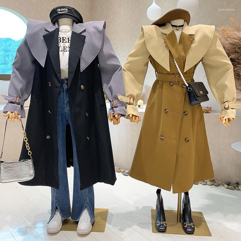 

Women's Trench Coats Jackets For Women 2022 Autumn Korean Loose Temperament Female Double Collar Long Color Matching Windbreaker, Black