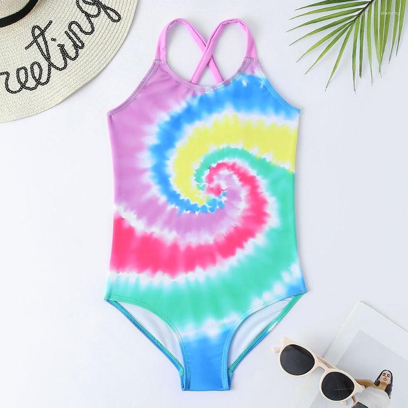 

Swimwears Tie Dye Girl One Piece Swimsuit Kids 5-12 Years Children's Swimwear Cross Back Girls Bathing Suit Monokini Swim Beachwear 2022