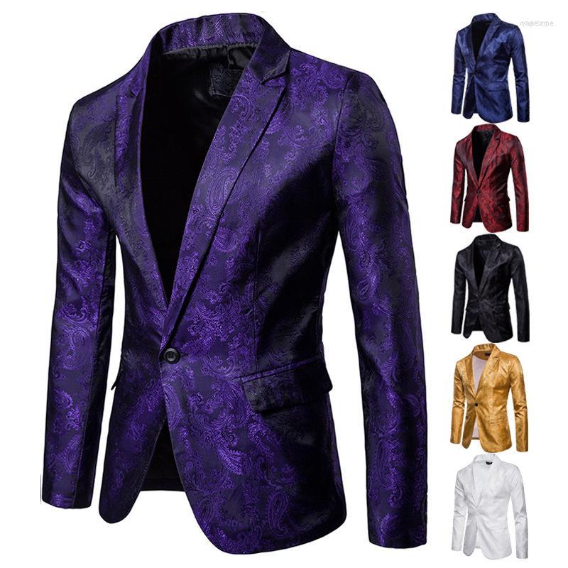 

Men's Suits Men's Purple Suit Men Luxury Slim Fit Blazer Male Plus Size Long Sleeve Fancy Floral Decoration Party Vintage Social Boys, Black