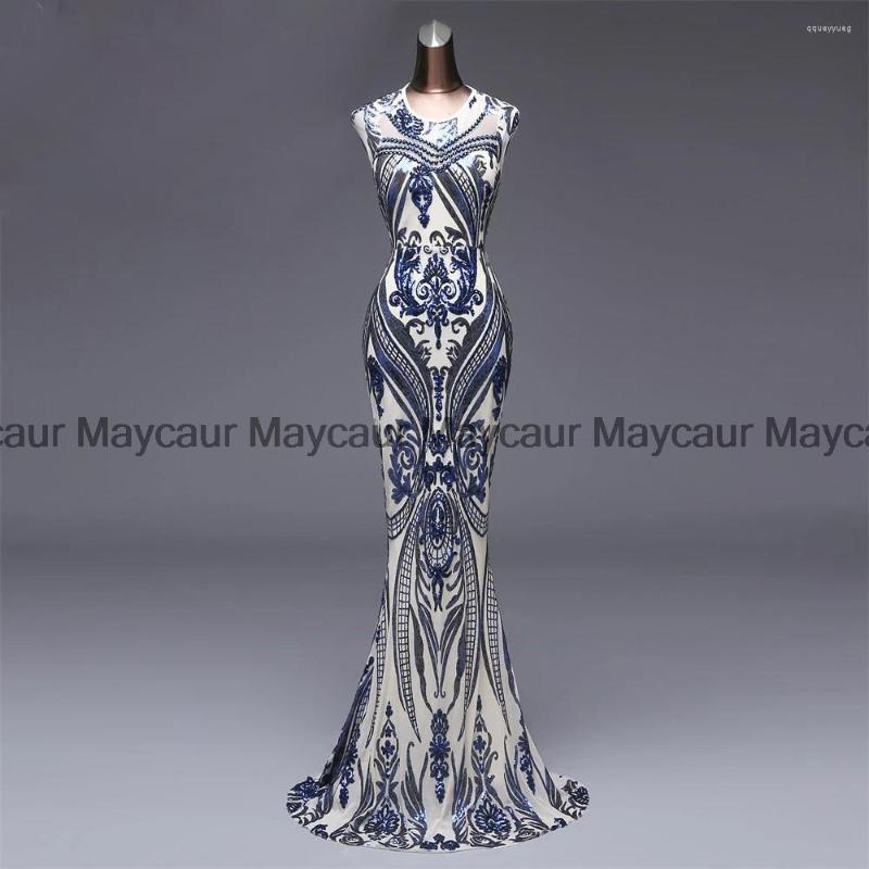 

Party Dresses Elegant Blue Sequin Evening Dress Vestido De Festa Formal Robe Longue Prom Gowns Longo, Color as picture