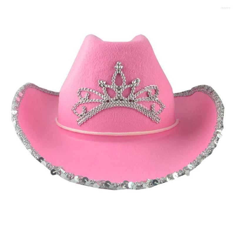 

Hats Western-style Pink Cowboy Hat Sequins Flashing Crown Headdress Western Sequined Edging Stage Holiday Party, Pk