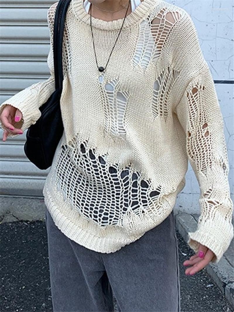 

Women's Sweaters Women Sweater Round Neck Long Sleeve Solid Color Irregular Hollow-out Crochet Knitted Pullover Tops, Black