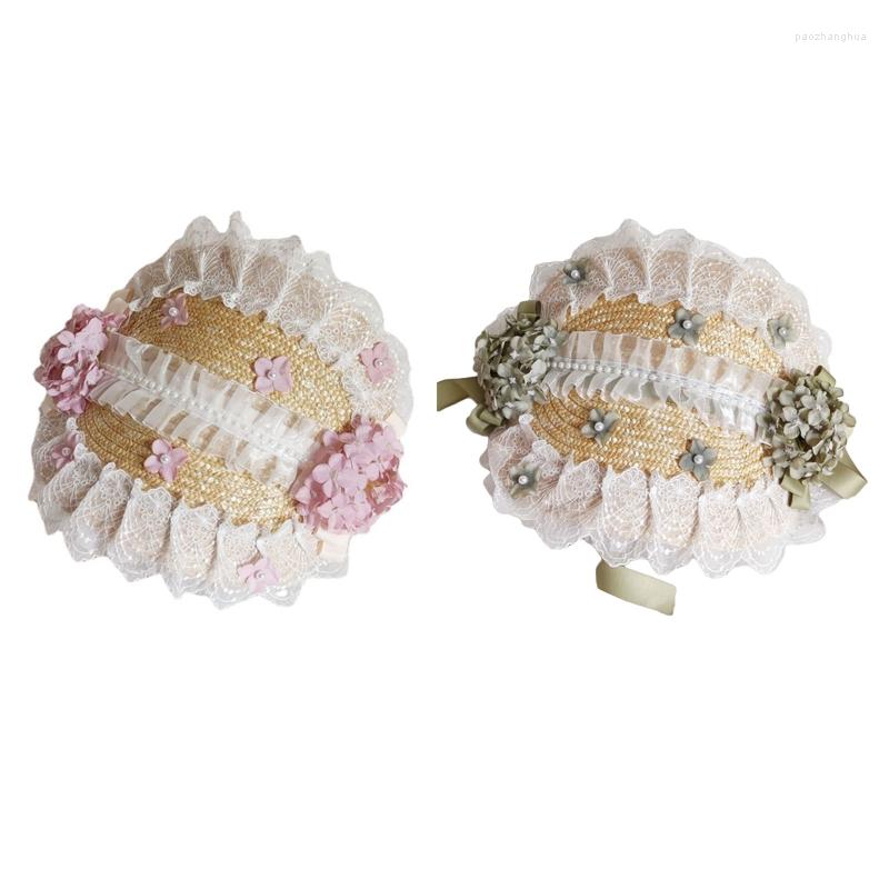 

Hats Lolita Lace Pastoral Straw Hat Parent-child Bonnet French For Birthday, Child pink
