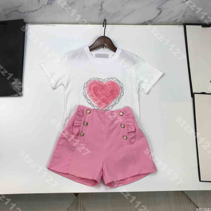 

DHL Fashion Designer Girls Pink Dress 2pcs Set Kids clothes Summer Short Sleeve T-Shirt Leather Skirts Party Casual Outfits Clothing album 1-6TSK21, Box;not sold separately