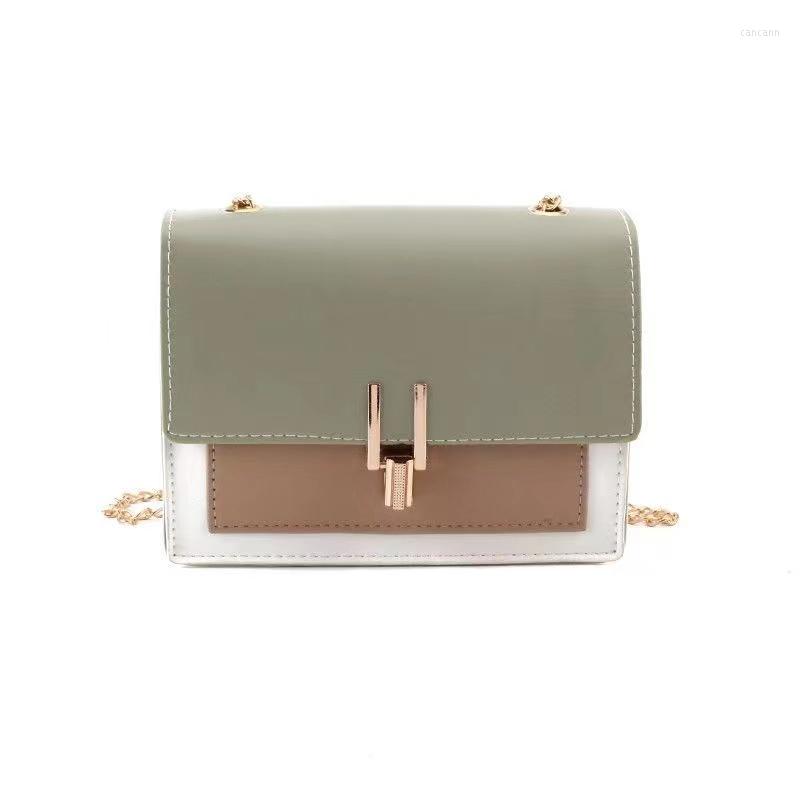 

Evening Bags Color Contrast Stitching Fashion Simple Casual Small Square Bag Fresh PU Material Versatile Metal Chain Messenger Shoulder, Black