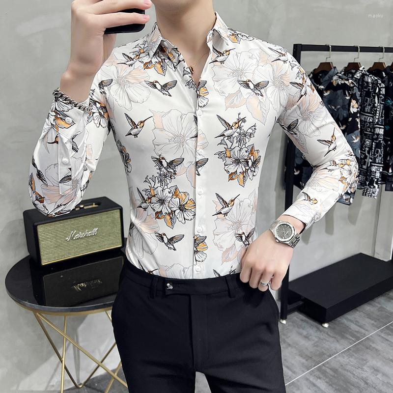 

Men's Casual Shirts 6XL Long-sleeved Floral Shirt For Men Streetwear Fashion Korean Style Button Down Tops Party Prom Slim Fit Chemise Homme, 2830-black