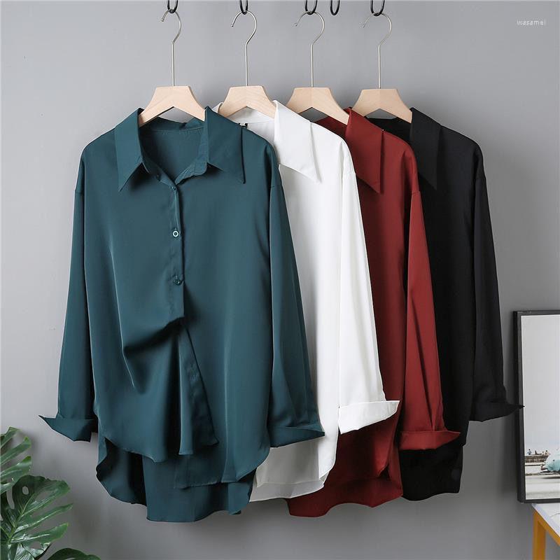 

Women' Blouses Long-sleeved Solid Color Shirt Women 2022 Autumn And Winter Style Korean Loose Camisas Mujer Button, Green