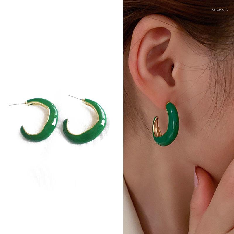 

Hoop Earrings Green/White Color Enamel Small Zircon Crystal Semicircle Huggie For Women Fashion Jewelry Gift 2022