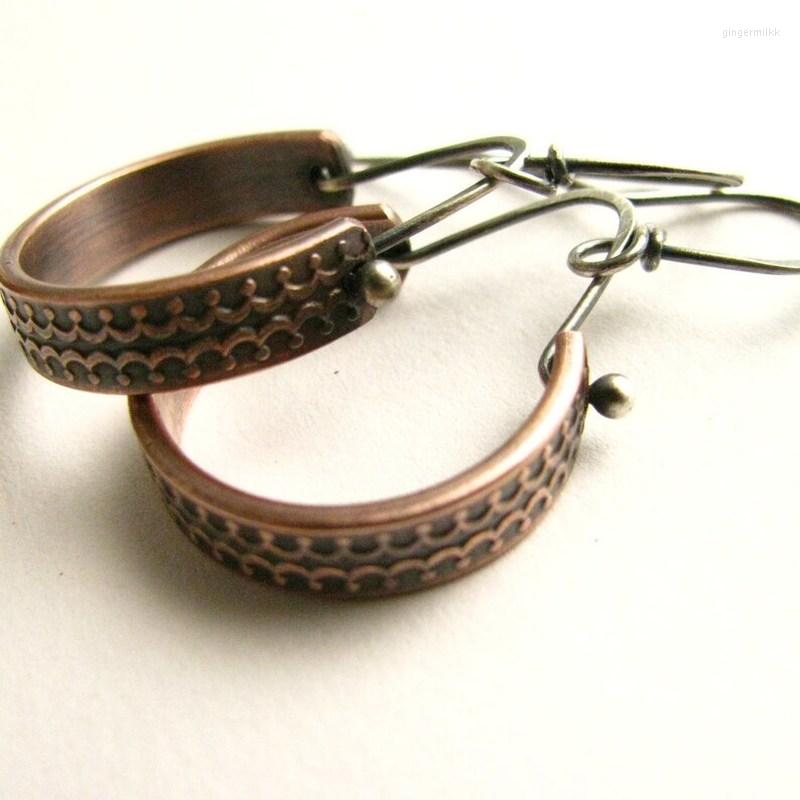 

Dangle Earrings Vintage Half Round Handmade Engraved Pattern Ladies Bronze Simple Generous Jewelry