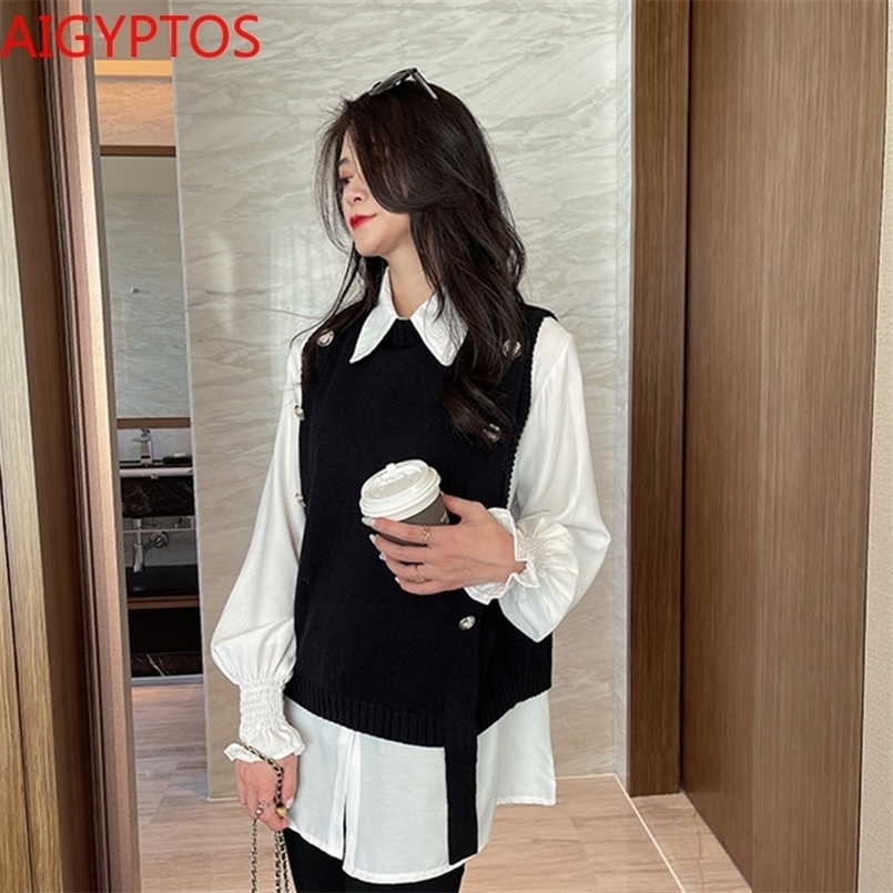 

Women's Vests AIGYPTOS Sweater Vest All-Match Korean Fashion Female Autumn And winter knitted sweater vest crop sleeveless sweater for women 221010, White shirt