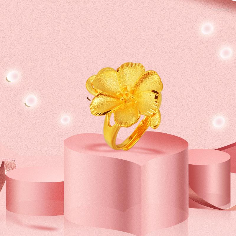 

Wedding Rings 24K Gold For Women Ethnic Flower Cute Clover Ring 2022 Trend Party Engagement Jewlery Christmas Gift