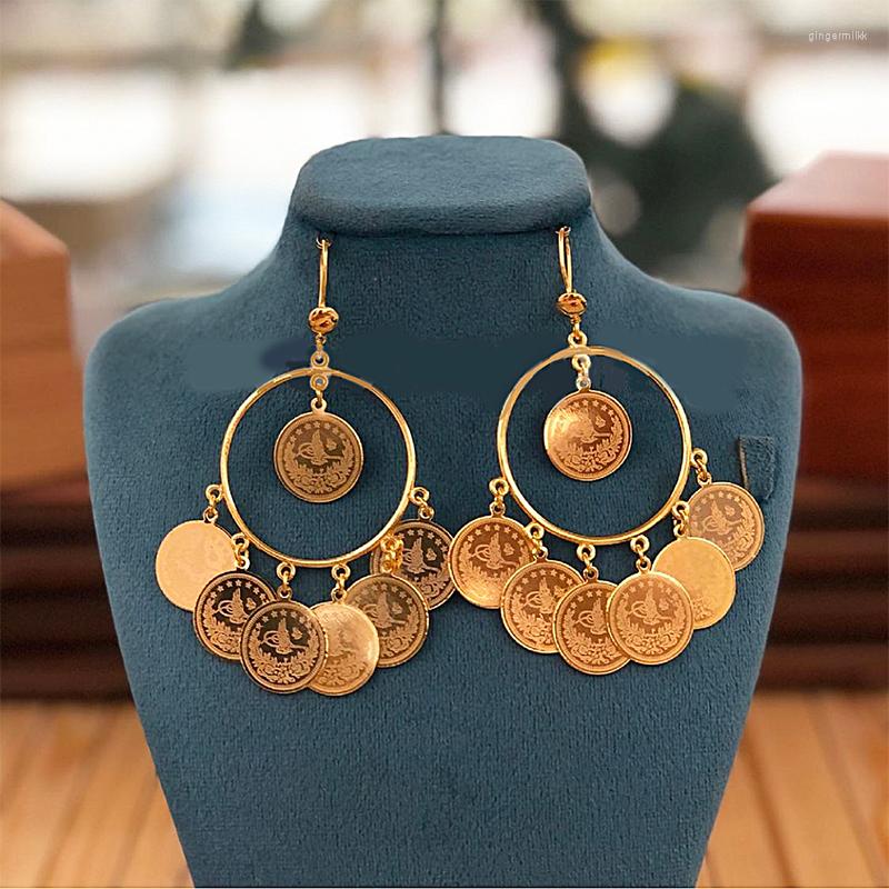 

Dangle Earrings Ottoman Turkish Empire Flag In Gold Hook Drop Earring For Women Coin Tassels Jewelry Eardrop Bride Bijoux