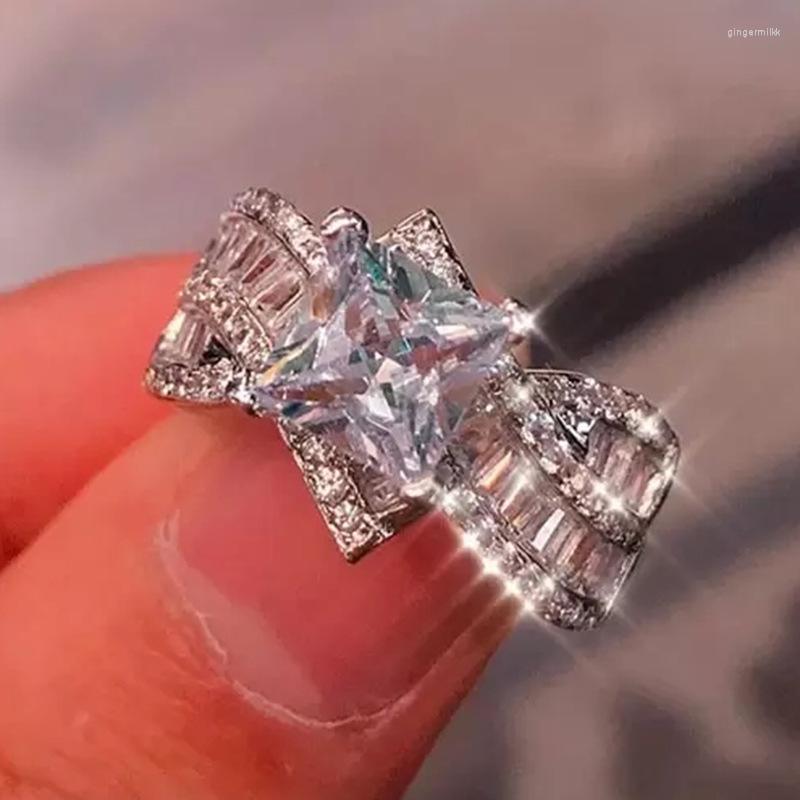 

Cluster Rings Exquisite Fashion Star Street Style Square Princess Zircon Ring Sweet Wedding Bridal Retro Graceful
