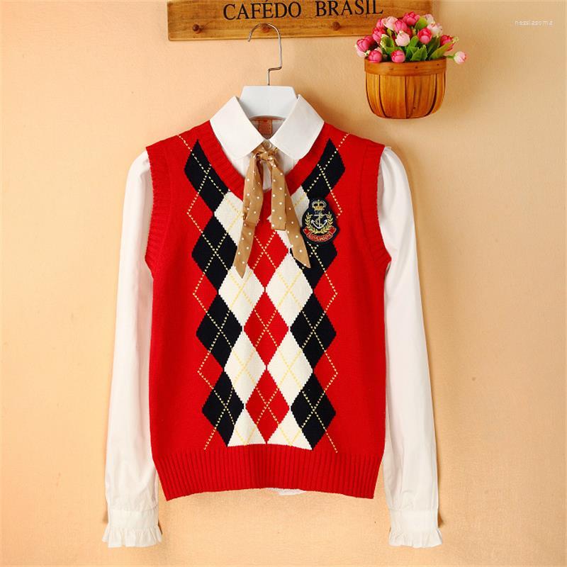 

Women's Sweaters 2022 Spring And Autumn Girls Student Clothes Rhombus Fashion Comfortable Ladies Sweater Vest V Neck Knitted B449, Auburn