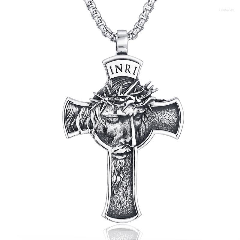 

Pendant Necklaces Sheishow Stainless Steel Jesus Face Cross For Men Vintage Crucifix Design Neck Chain Talisman Jewelry Gifts