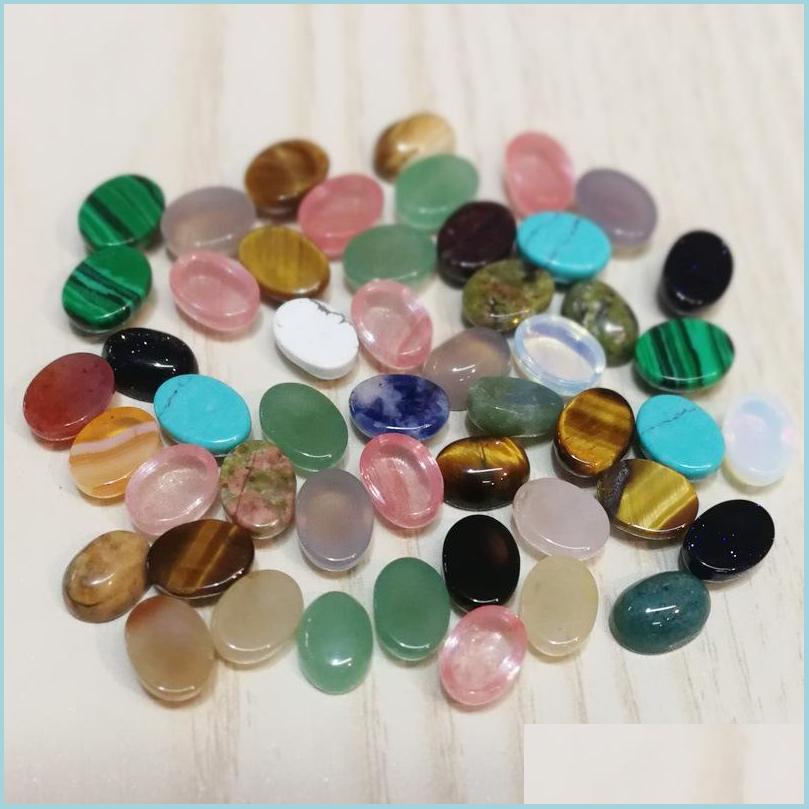 

Stone 6X8Mm Natural Stone Oval Cabochon Loose Beads Rose Quartz Turquoise Stones Face For Reiki Healing Crystal Ornaments Necklace Ri Dhmtp