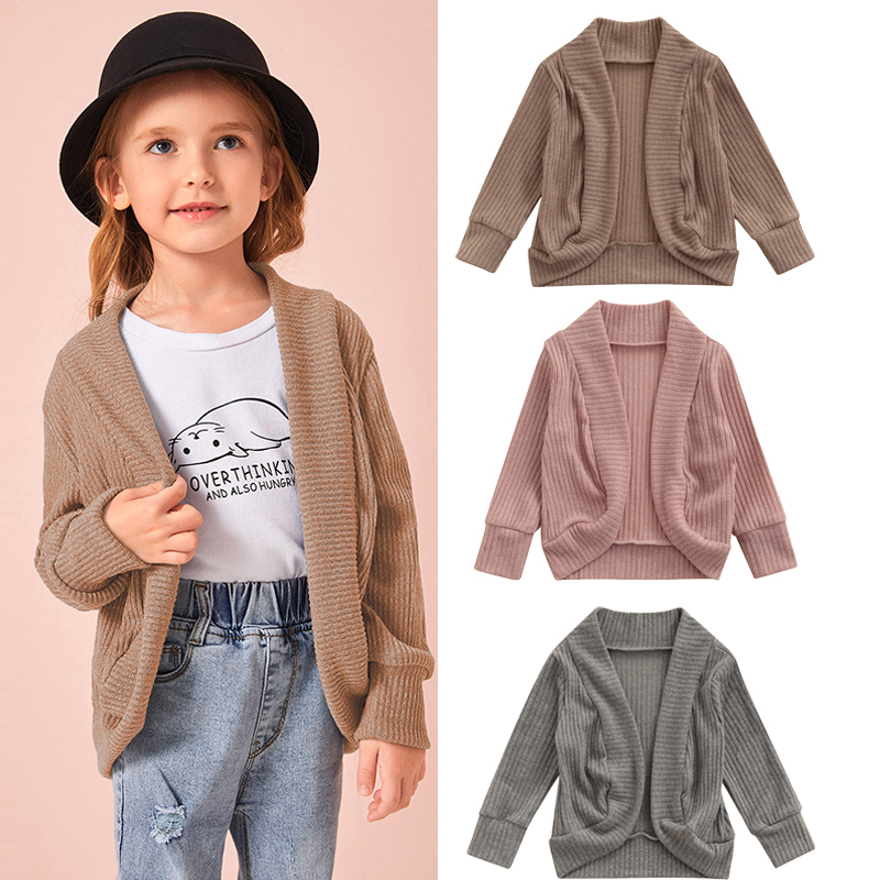 

Jackets 2 6Years Girls Fall Knit Cardigan Solid Color Long Sleeve Open Front Knitted Sweater for Kids 1 6 Years 221010