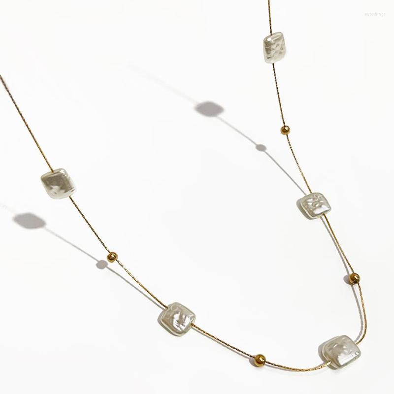 

Choker Peri'sBox Stainless Steel Gold Plated Thin Serpentine Chain Imitation Square Baroque Pearl Necklace Jewelry For Women Wedding