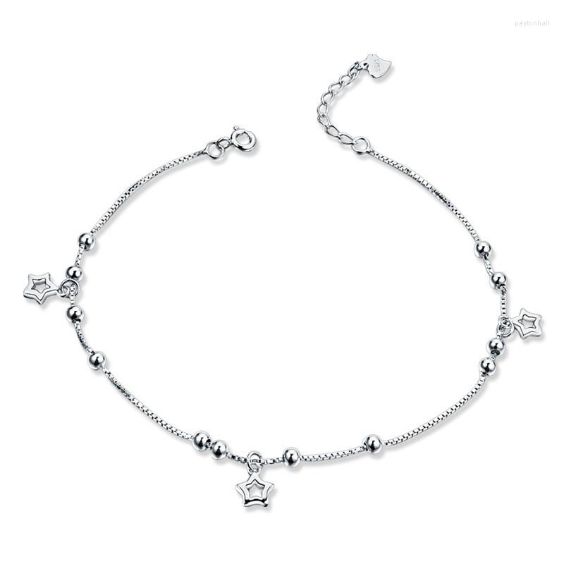 

Anklets Anklet For Women 925 Sterling Silver Box Chain Bohemian Beads Star Charms Foot Jewelry Summer Beach Leg 2.6g