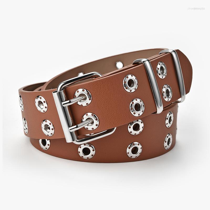 

Belts Punk Pu Waist Strap Fashion Double Row Adjustable Buckle Classic Business Alloy Girdle Women Men Casual Waistband, Black