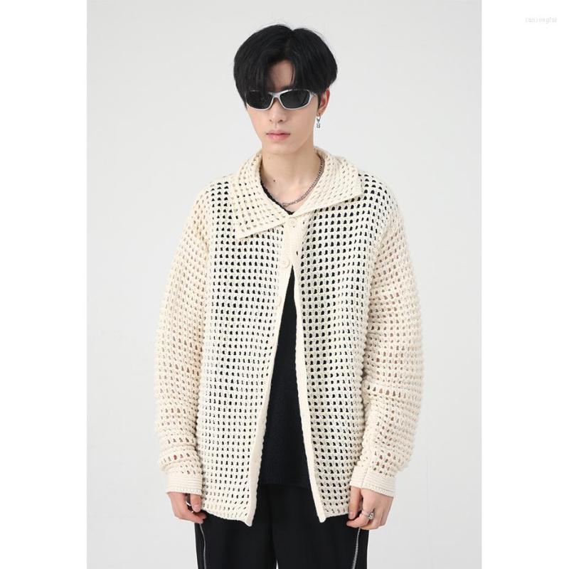 

Men's Sweaters Fashion Hollow Out Cardigan Sweater 2022 Men's Korean Solid Loose Knitted, Black