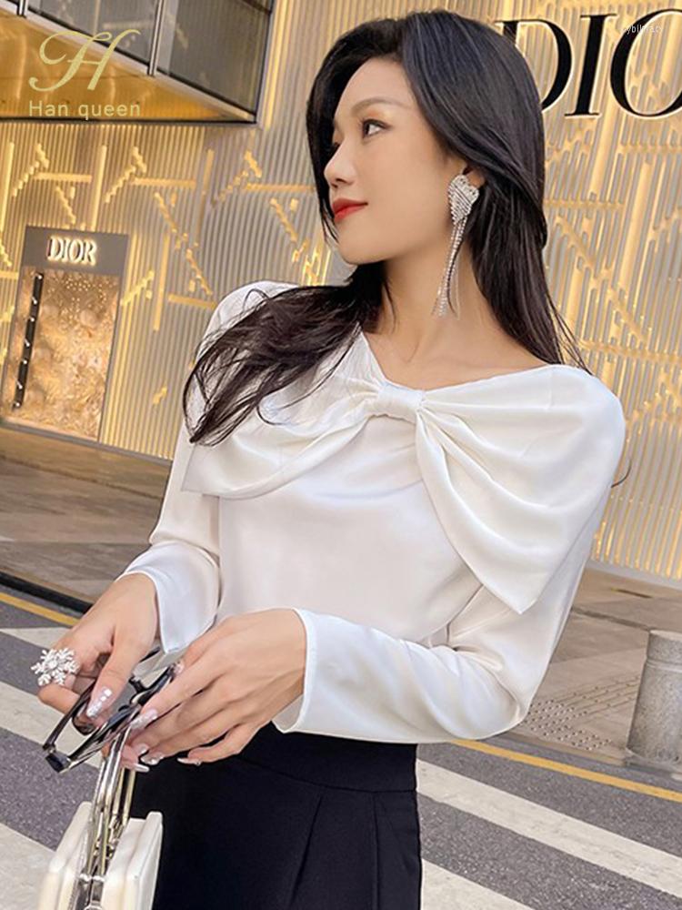 

Women's Blouses H Han Queen Autumn Office Shirt Womens Bow Vintage Work Casual Tops Chiffon Blouse Elegant Long Sleeve Loose Shirts, White