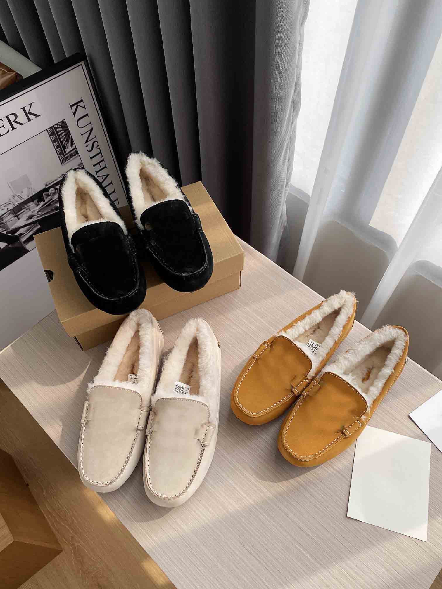 

Winter Charms Walk suede loafers shoes Mules Warm couple flat wool short boots slip on flats women's Luxury Designers flat Dress shoe, Black
