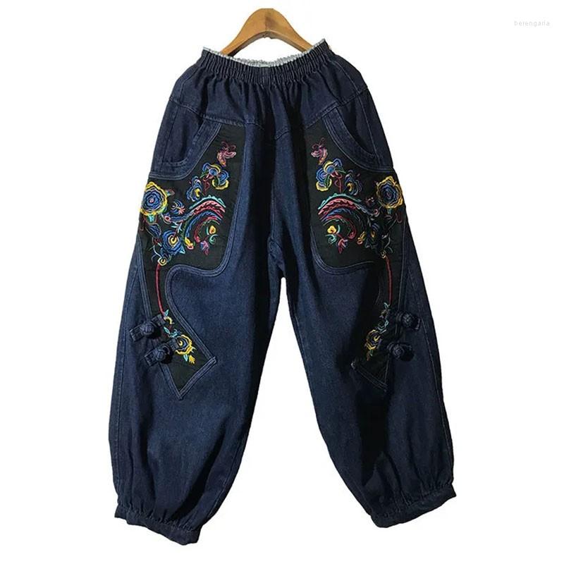 

Women's Jeans Embroidery Arts Folk-custom Womens Vintage High Waist Harlan Pant 2022 Autumn Casual Denim Pants, Black
