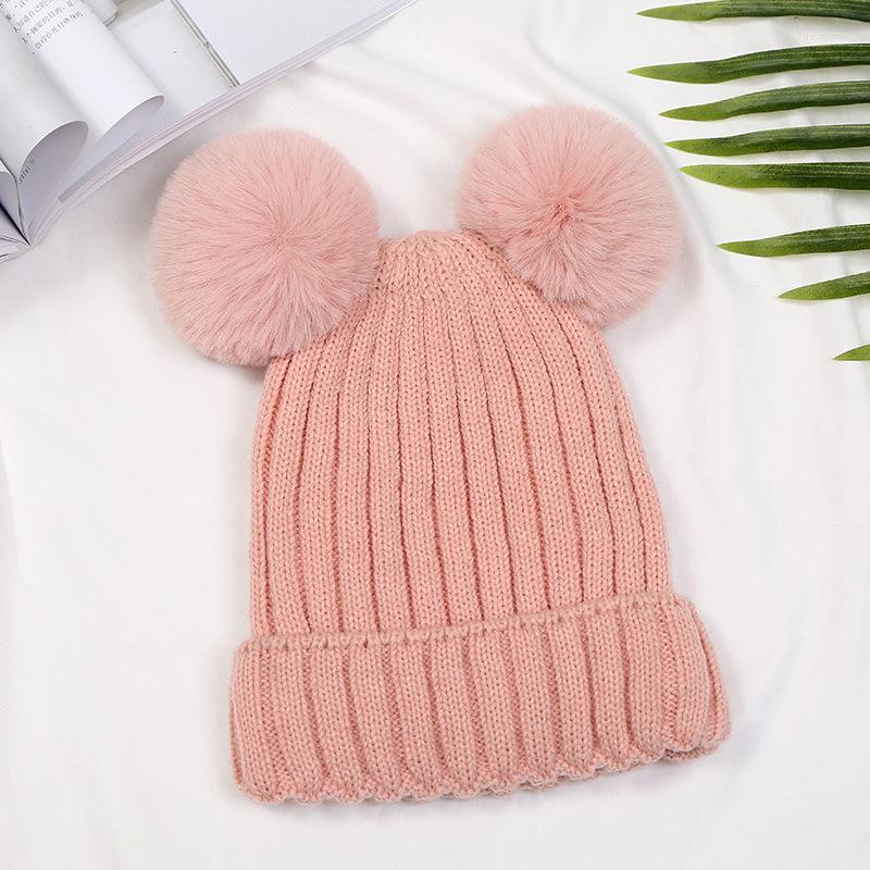 

Hats Lovely Children Pompoms Thicken Woolen Beanies Autumn Winter Warm Knitted For Girls Kids Solid Color Brimless Hat Gorros, Black