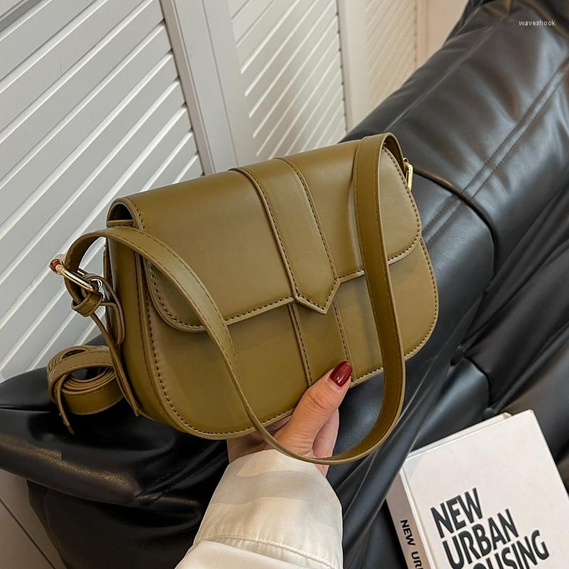 

Evening Bags Vintage Women Flap Shoulder Underarm Bag 2022 Fashion Ladies Handbags Simple All-match PU Leather Crossbody Saddle, Green