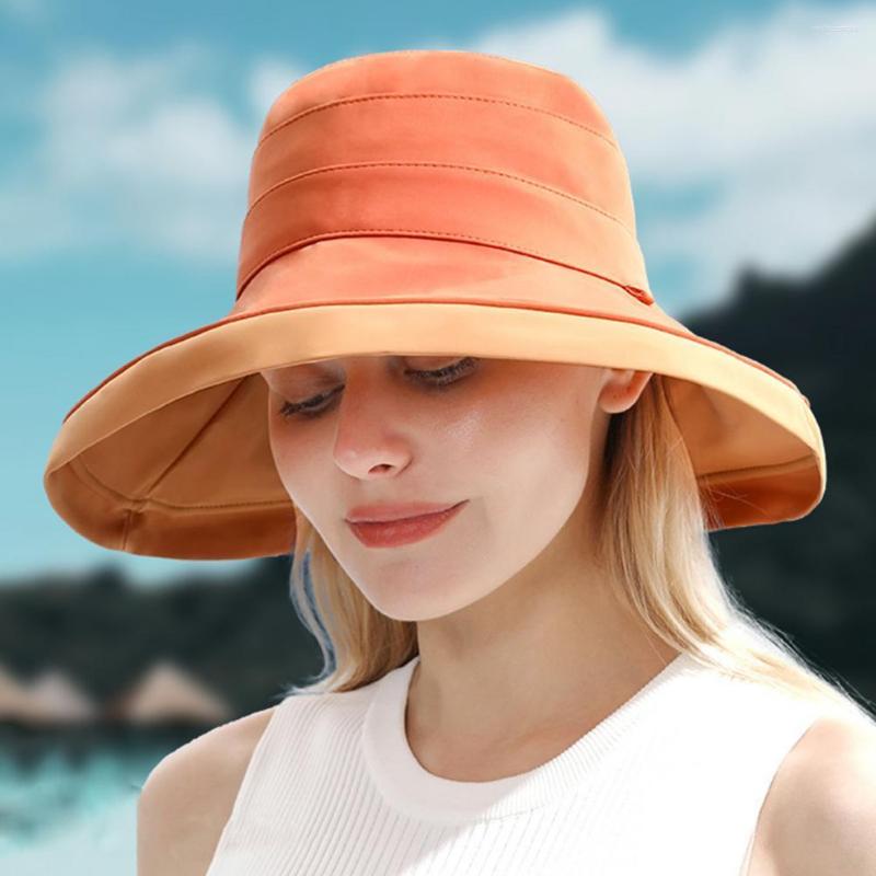 

Hats Women Fisherman Hat Contrast Color Round Lightweight Fasten String Wide Brim Anti-UV Lady Cap Headwear For Outdoor Beachwear, Grey