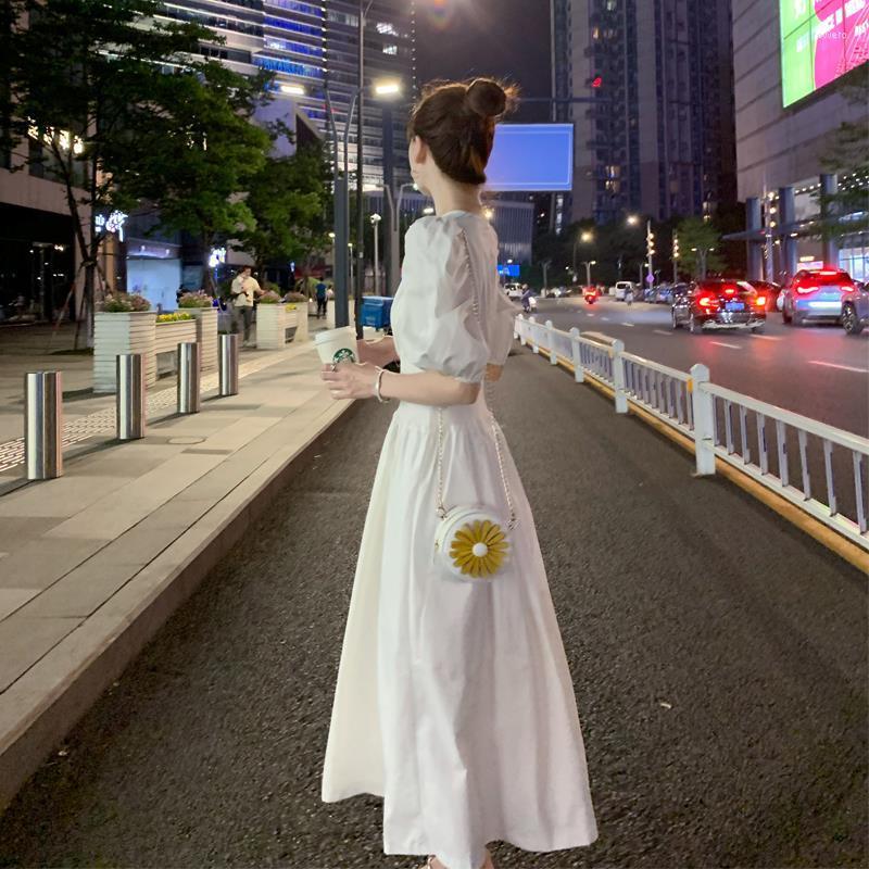 

Casual Dresses French Style Woman Clothes Puff Sleeve White Dress Elastic Waist Ins Fairy Elegant For Women Vestidos De Verano Mujer