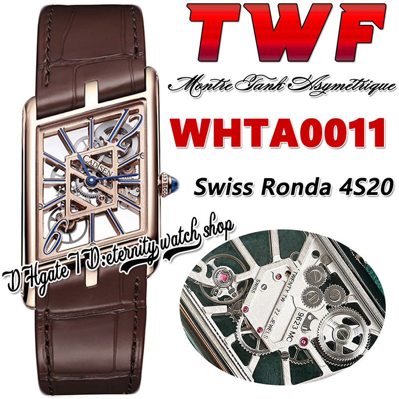 

TWF tw0011 Swiss Ronda 4S20 Quartz Mens Watch Montre Asymetrique Unisex Watch Rose Gold Steel Case Skeleton Dial Brown Leather Strap Super Edition eternity Watches, Watch waterproof production cost