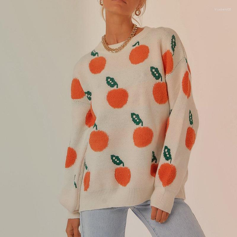 

Women's Sweaters Fruit Print Oversized Long Sleeve Pull Femme Sweater 2022 Autumn Winter Korean Fashion Loose Knitted Women Pullover Jumpers
