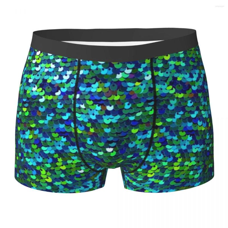 

Underpants Emerald Sequins Pattern Underwear Green Glitter Men Boxer Brief Soft Trunk Print Plus Size