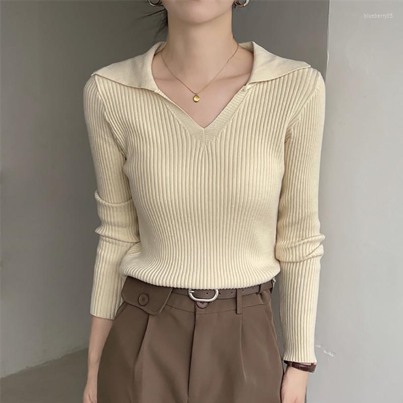 

Women's Sweaters Autumn Korean Style Clothes Sweater Women Turn-Down Collar Long Sleeve Top Pullover Womens Sueter Mujer Invierno 2022, Apricot