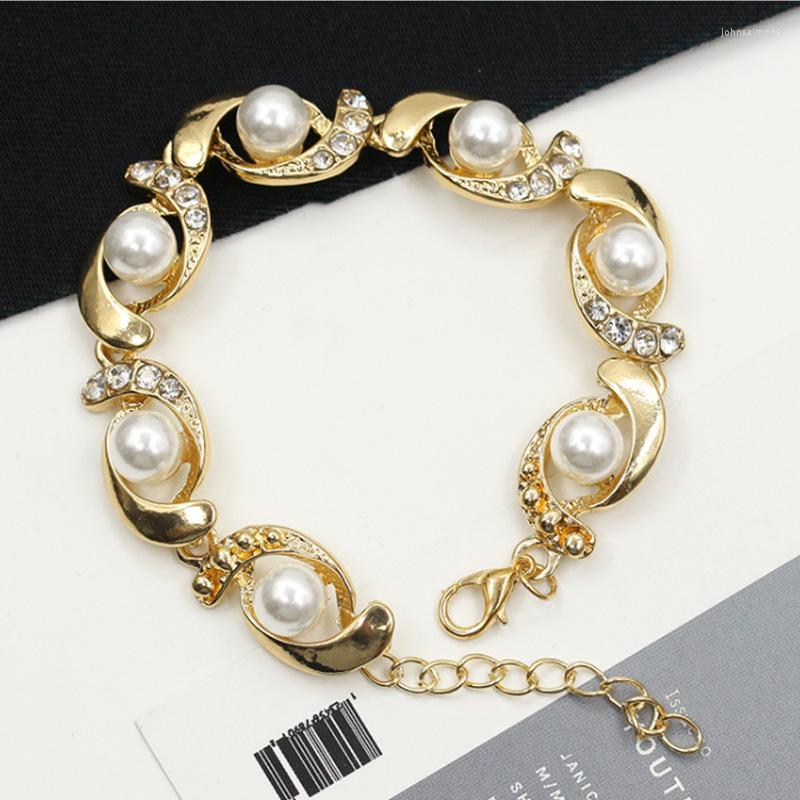 

Charm Bracelets Brand Imitation Pearl Bracelet Women Fashion Trendy Gold Silver Color Chain Crystal Alloy Adjustable Jewelry