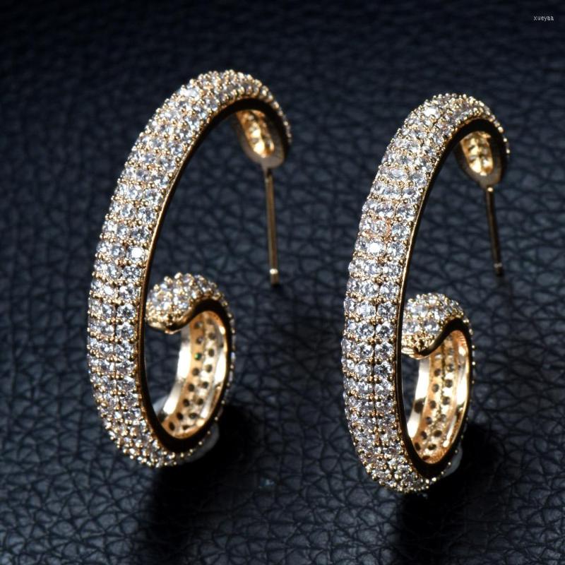 

Hoop Earrings Fashion Full Micro Pave Zirconia Stone Gorgeous White/Gold Color CZ Crystal Women Pendientes Mujer Moda 2022 E-863