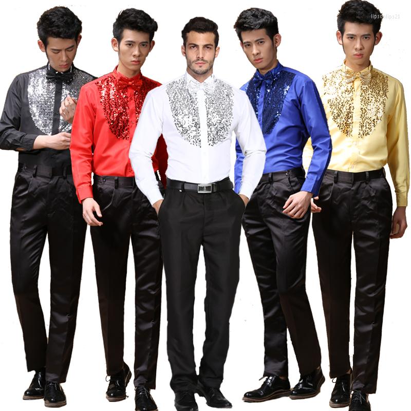 

Men's Suits England Style Formal Men's Sequined Rhinestones Shirt Singer Host Concert Male Stage Outfits Wedding Party Shirts XS1830, Red