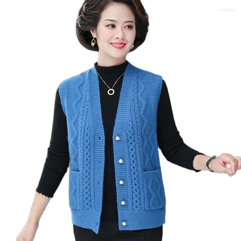 

Women's Vests Middle-Aged Elderly Mother Vest Spring Autumn V Neck Knitting Cardigan Fashion Grandmother Waistcoat Women Sleeveless, Brown