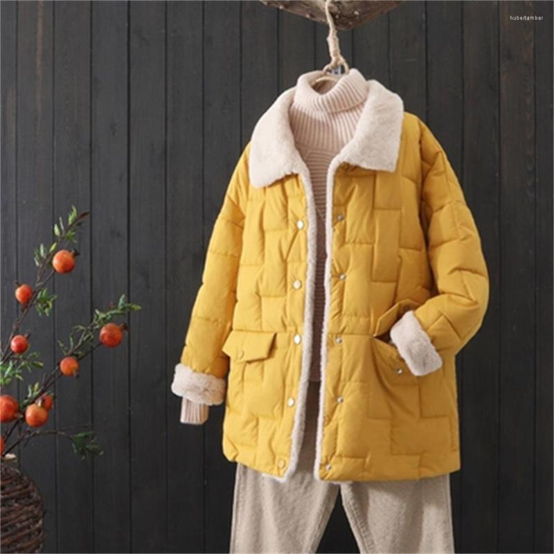 

Women's Down 2022 Thick Cotton Coat Winter Large Size Korean Casual Parka Loose Jacket Lambswool Female Black Pink Outerwear H1794