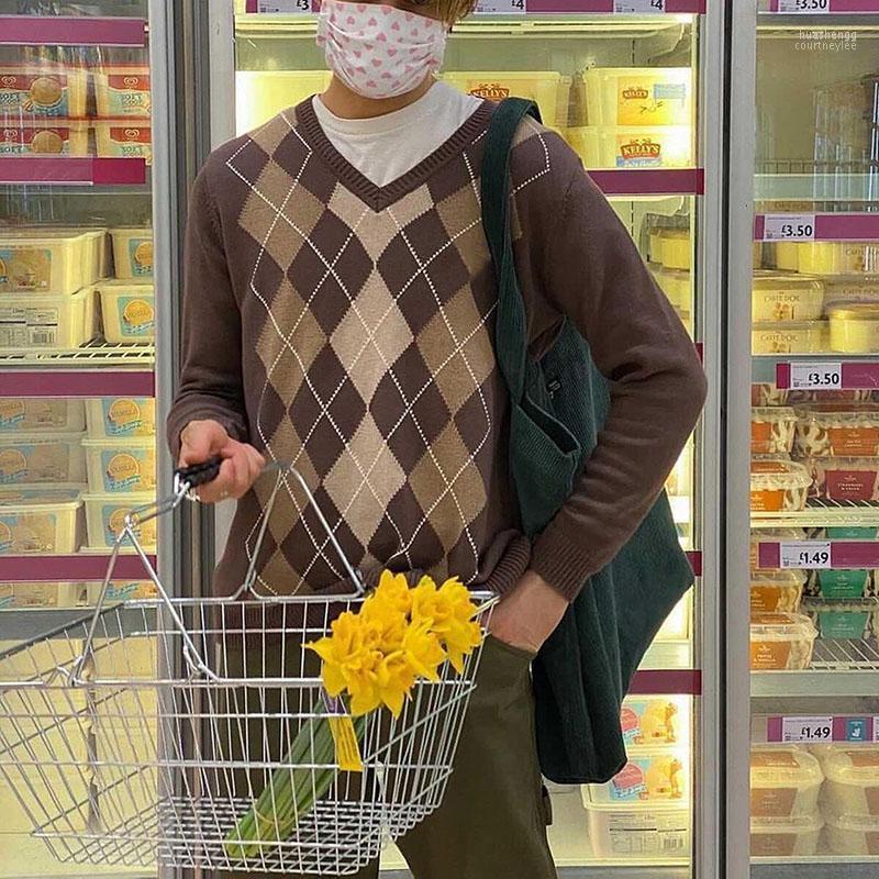 

Women' Sweaters Women' Y2K Sweatshirts Streetwear Pullovers Color Block Sweater Adults Casual Argyle Print Long Sleeve V-neck, Blue