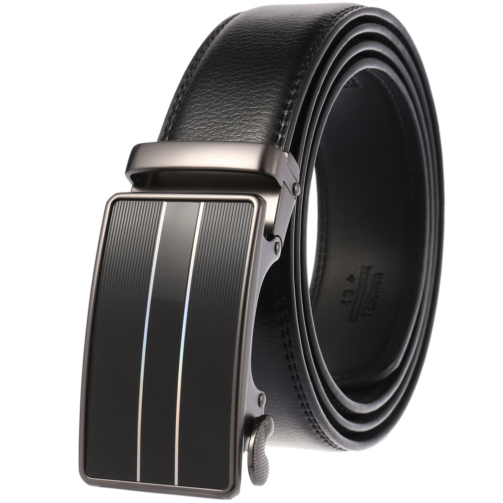 

Automatic Buckle Black Belts For Men Fashion Male Genuine Leather Strap Luxury, With box
