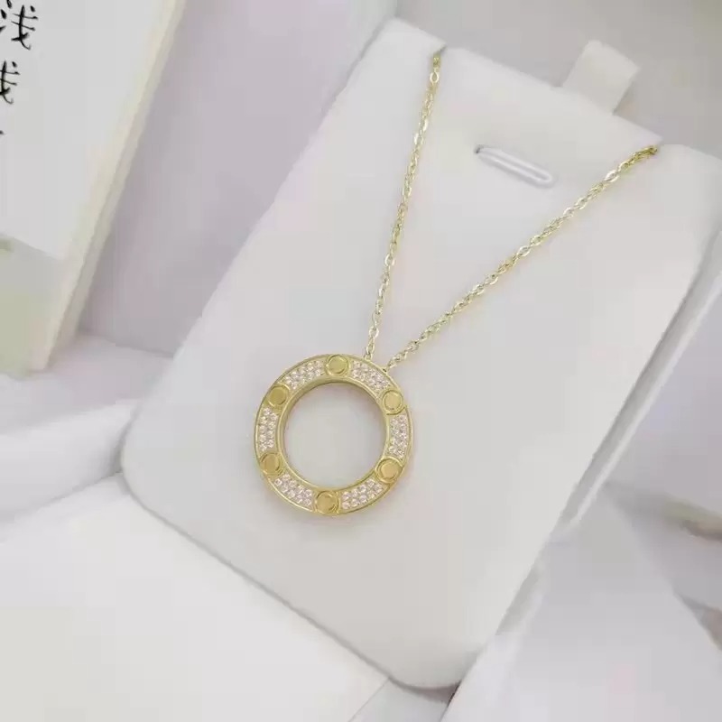 

Fashion Woman Full Diamond Nail luxury heart Necklace High Quality Stainless Steel Circle 3 colors gold chain Love Pendant Necklace Classic Designer Jewelry