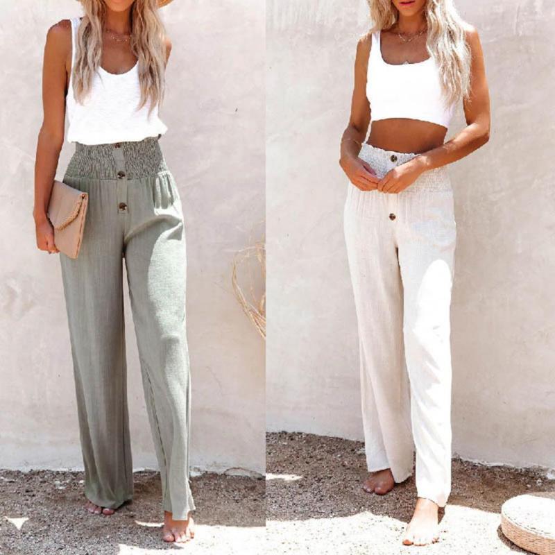 

Women' Pants Women Trousers Stylish Loose Fit Wide Leg Spring Summer Super Soft Button Closure Long, Blue