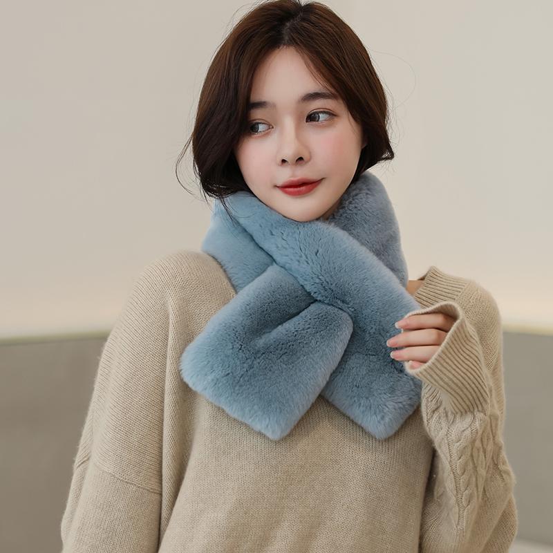 

Scarves Multi color fur rabbit fox mink scarf and shawl for women 2022