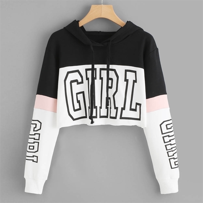 

Womens Hoodies Sweatshirts Women Letters Printing Hoodie Crop Top Long Sleeve Hoodie Sweatshirt Hooded Pullover Harajuku Blouse Teen Girls Sudaderas 221010, Pink