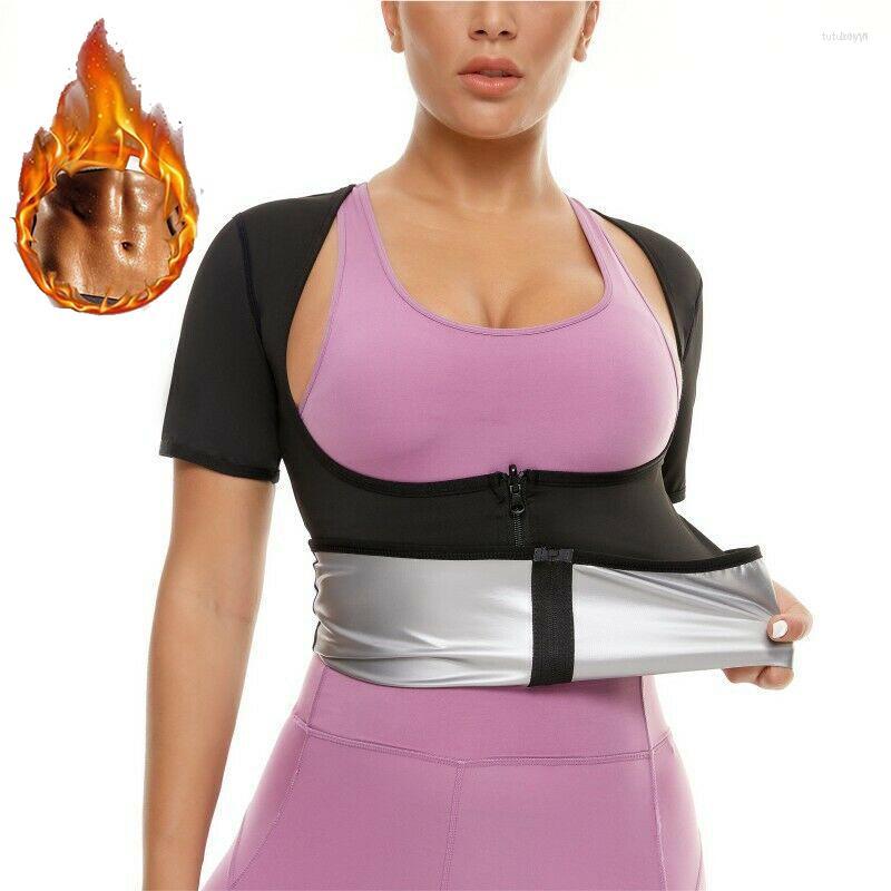 

Women's Shapers Women's Women Sweat Waist Trainer Shirt With Zipper For Weight Loss Neoprene-Free Workout Body Shaper T-Shirt Sauna, Blue with zipper