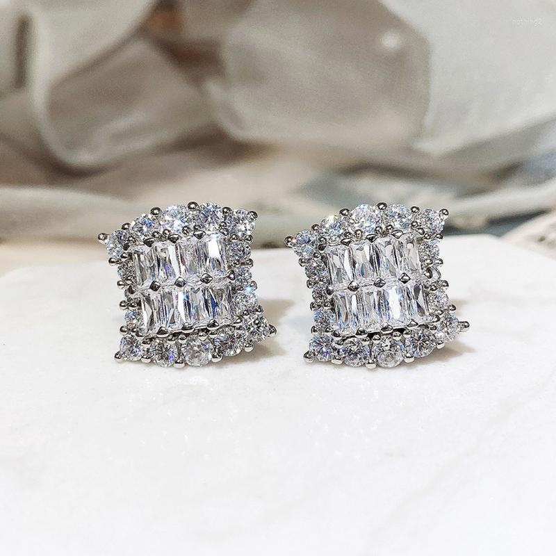 

Stud Earrings Exquisite Fashion All-match Square Hao Stone High-end 3A Zircon Thanksgiving Black Friday Christmas Gift